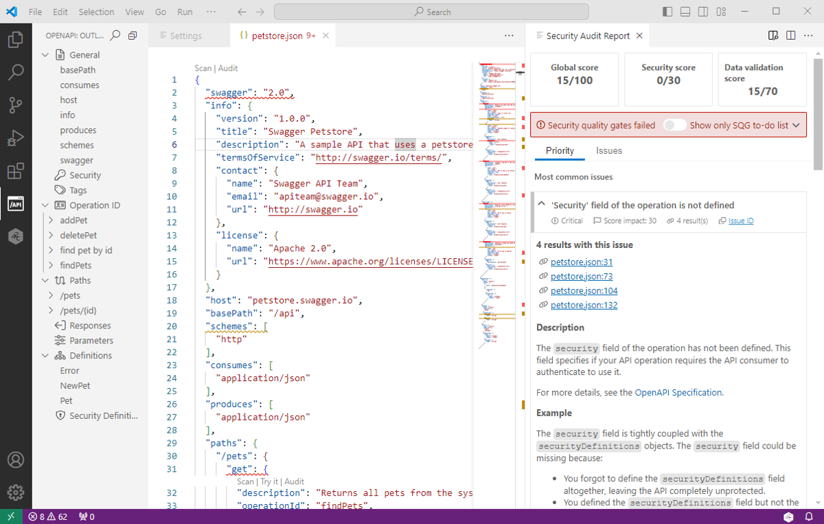 42Crunch VS Code audit workflow