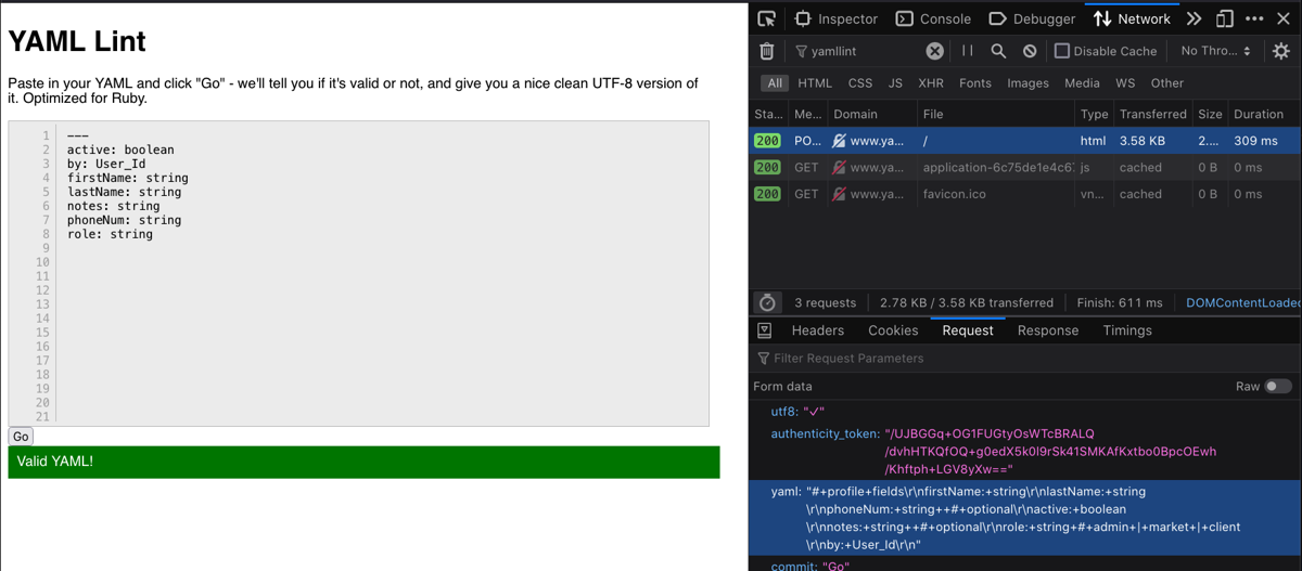 YAML Lint interface